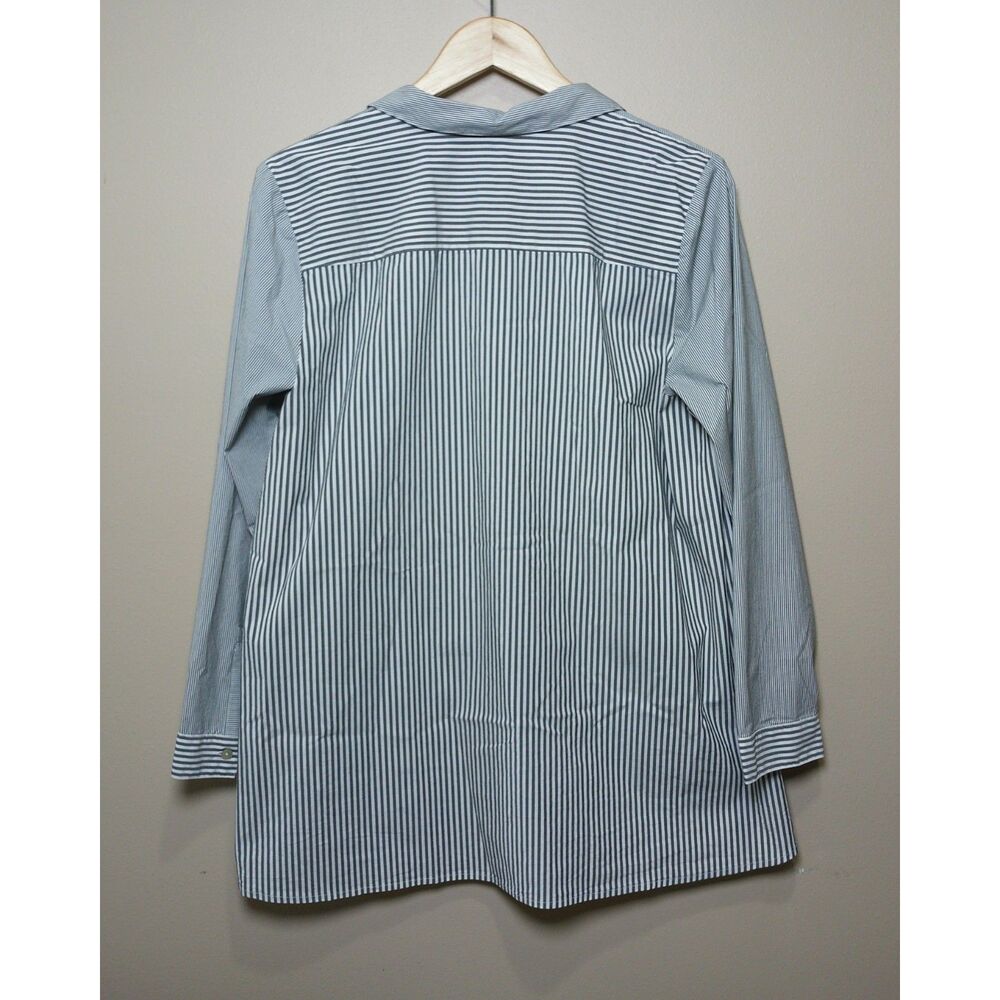 J. Jill Striped Button Front Shirt Large Gray White Stretch Tunic Career Casual - Picture 3 of 10